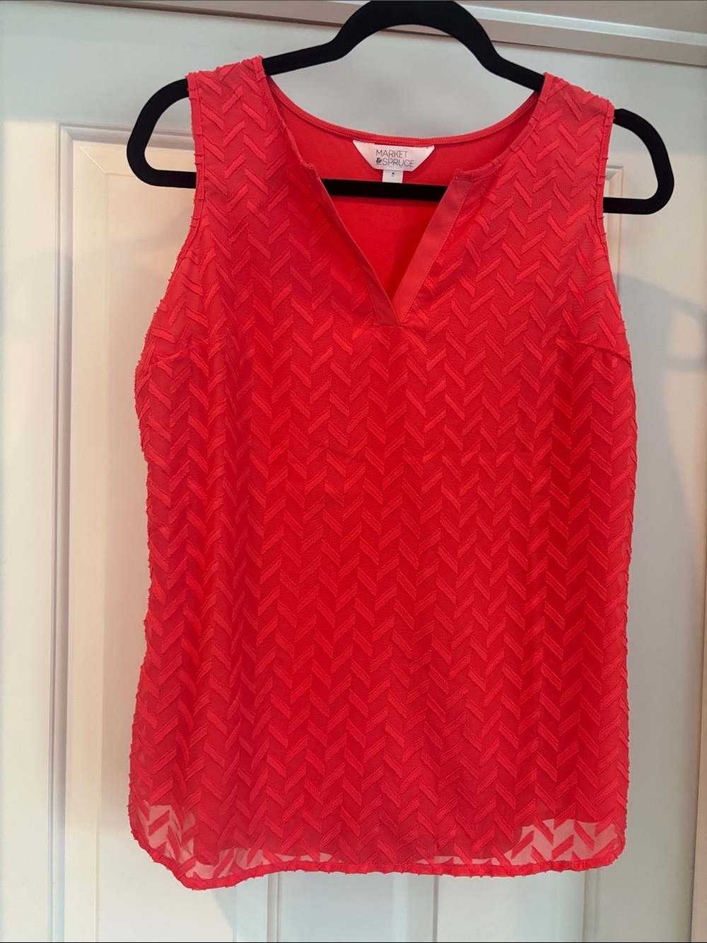 Market & Spruce Coral-Pink Sleeveless V-Neck Textured Shell